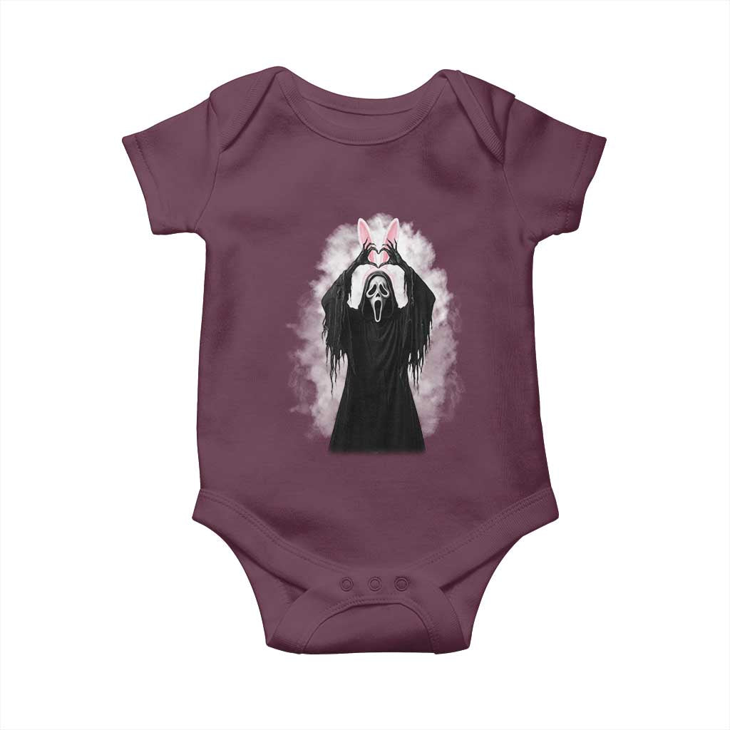 Funny Scary Bunny Face Ghost Heart Hand Sign Easter Day Baby Onesie