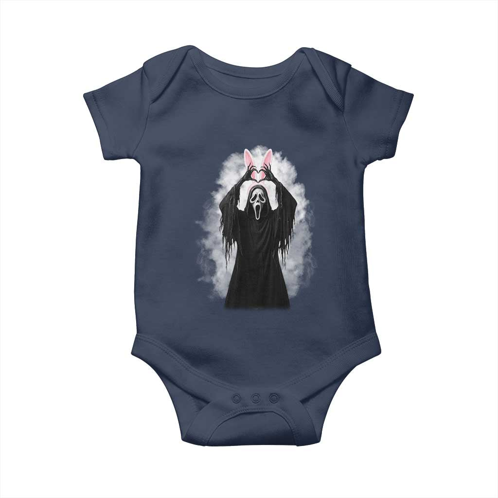 Funny Scary Bunny Face Ghost Heart Hand Sign Easter Day Baby Onesie