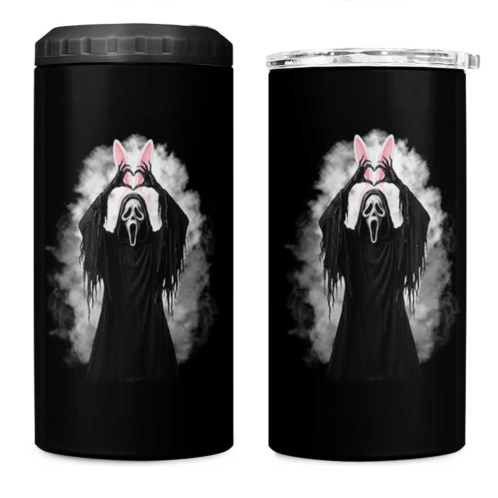 Funny Scary Bunny Face Ghost Heart Hand Sign Easter Day 4 in 1 Can Cooler Tumbler