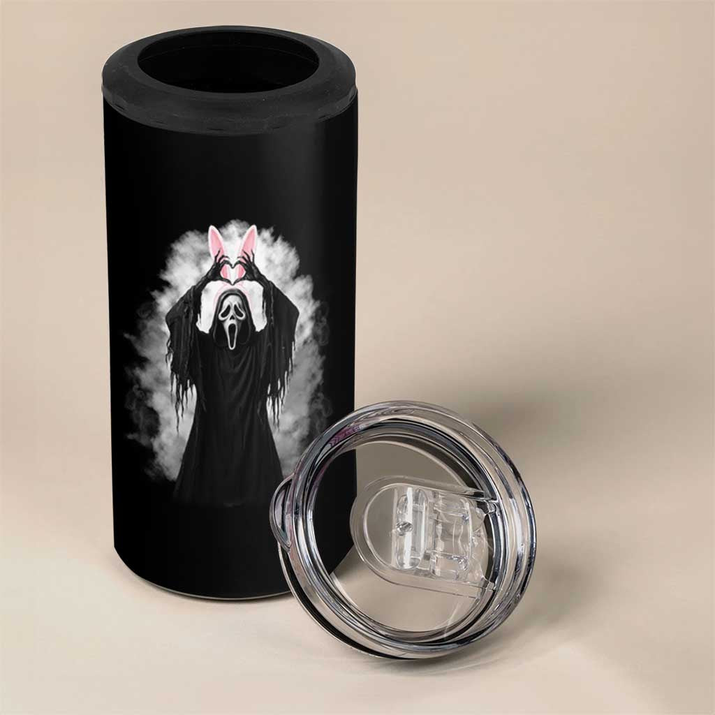 Funny Scary Bunny Face Ghost Heart Hand Sign Easter Day 4 in 1 Can Cooler Tumbler