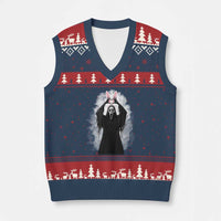 Funny Scary Bunny Face Ghost Heart Hand Sign Easter Day V-Neck Knit Sweater Vest
