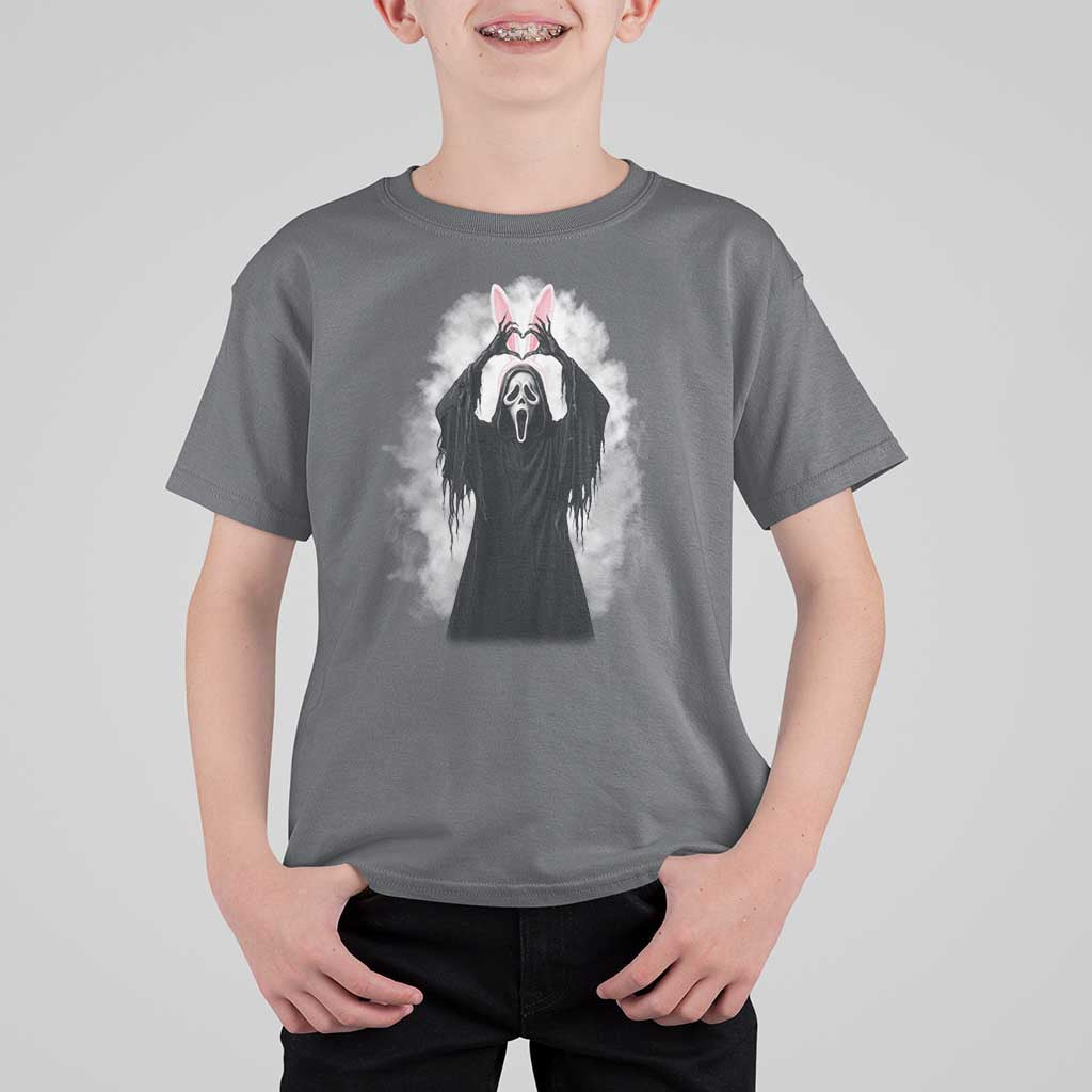 Funny Scary Bunny Face Ghost Heart Hand Sign Easter Day T Shirt For Kid