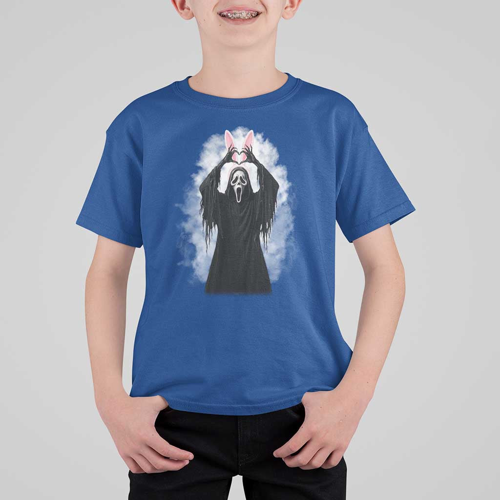 Funny Scary Bunny Face Ghost Heart Hand Sign Easter Day T Shirt For Kid