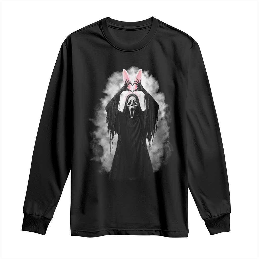 Funny Scary Bunny Face Ghost Heart Hand Sign Easter Day Long Sleeve Shirt