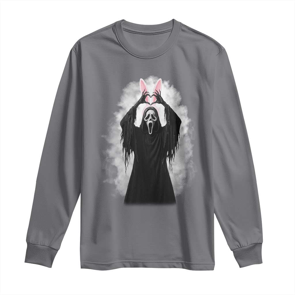 Funny Scary Bunny Face Ghost Heart Hand Sign Easter Day Long Sleeve Shirt