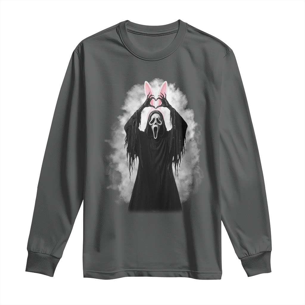 Funny Scary Bunny Face Ghost Heart Hand Sign Easter Day Long Sleeve Shirt