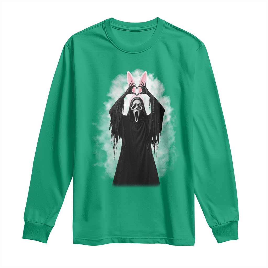 Funny Scary Bunny Face Ghost Heart Hand Sign Easter Day Long Sleeve Shirt