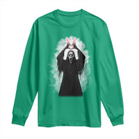 Funny Scary Bunny Face Ghost Heart Hand Sign Easter Day Long Sleeve Shirt