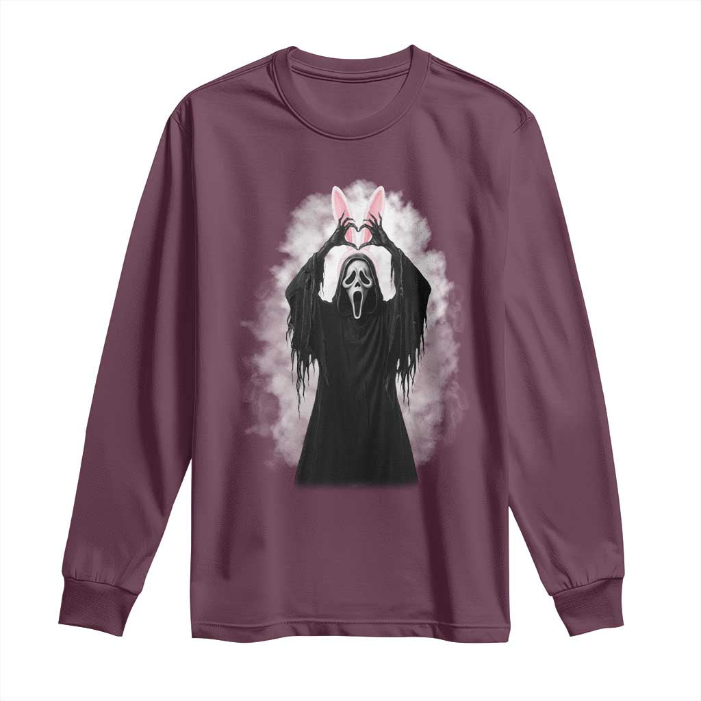 Funny Scary Bunny Face Ghost Heart Hand Sign Easter Day Long Sleeve Shirt
