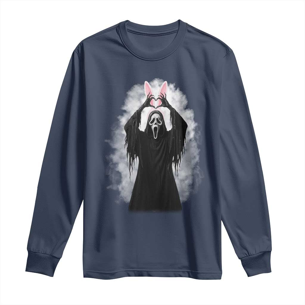 Funny Scary Bunny Face Ghost Heart Hand Sign Easter Day Long Sleeve Shirt