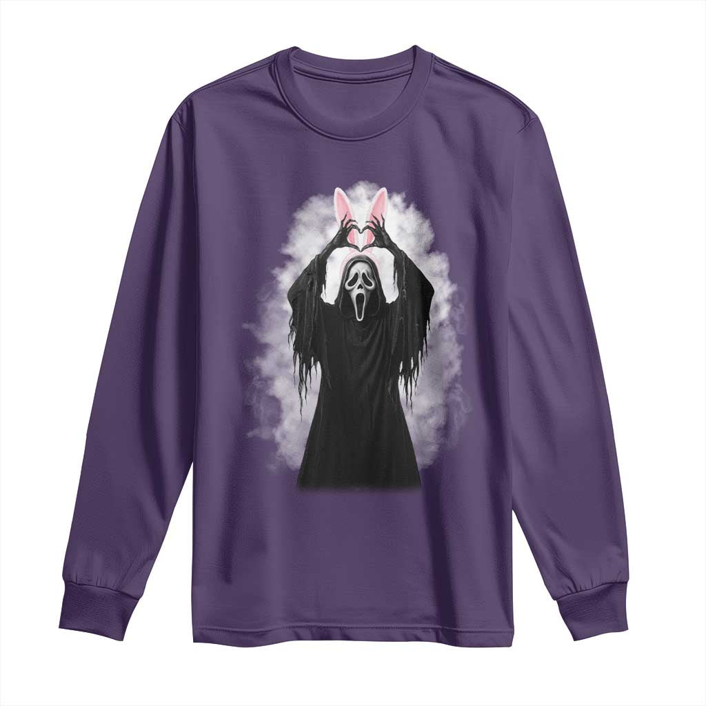 Funny Scary Bunny Face Ghost Heart Hand Sign Easter Day Long Sleeve Shirt
