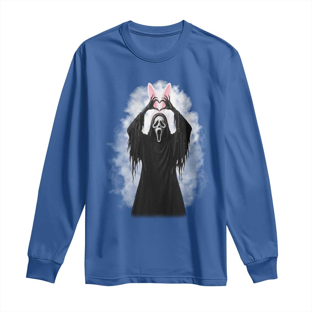 Funny Scary Bunny Face Ghost Heart Hand Sign Easter Day Long Sleeve Shirt