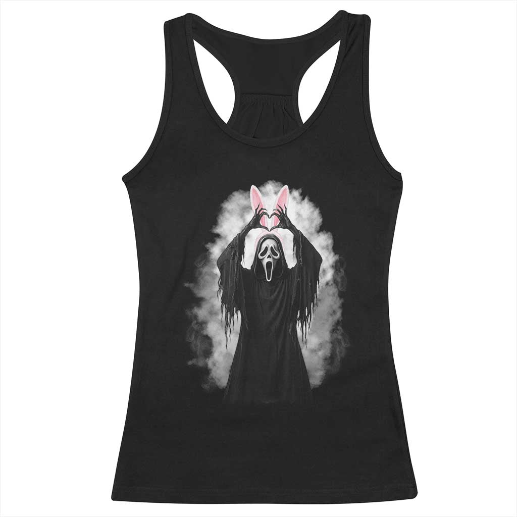 Funny Scary Bunny Face Ghost Heart Hand Sign Easter Day Racerback Tank Top