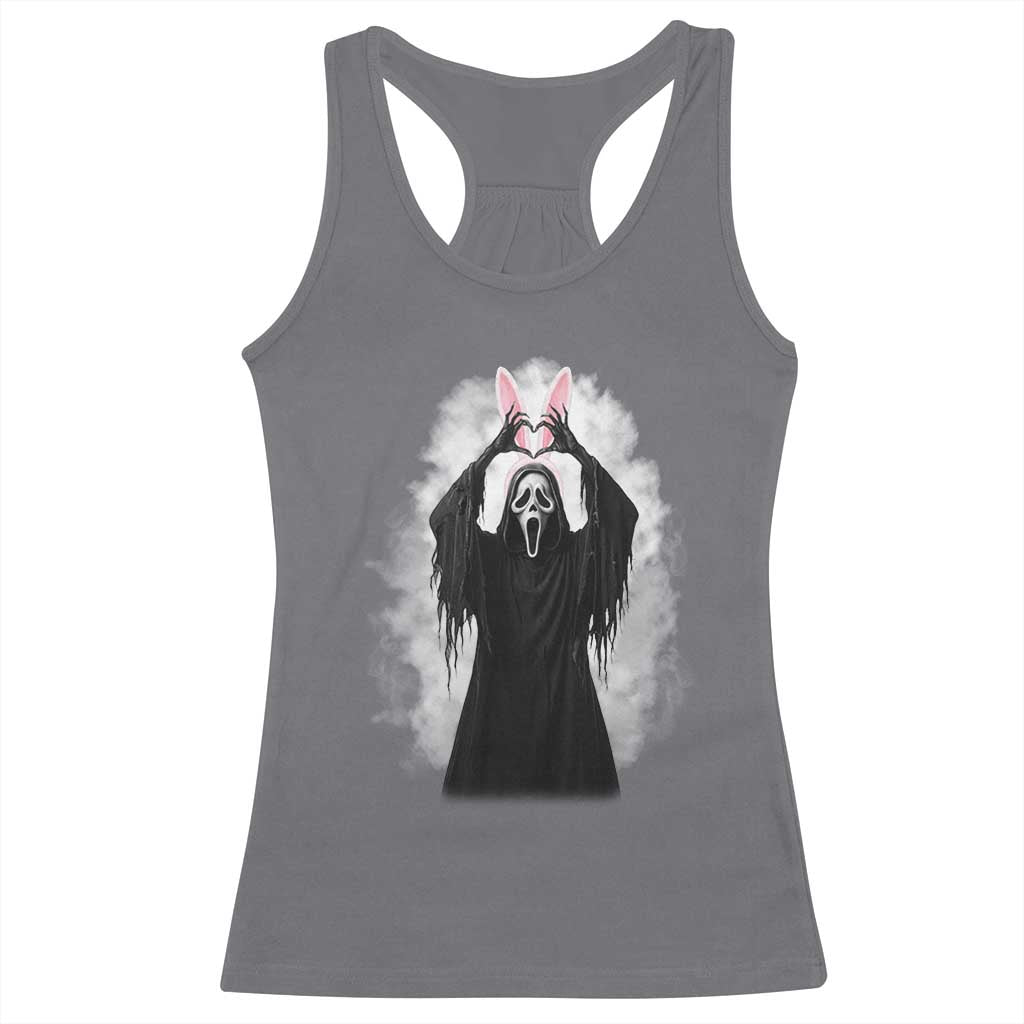 Funny Scary Bunny Face Ghost Heart Hand Sign Easter Day Racerback Tank Top