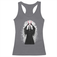 Funny Scary Bunny Face Ghost Heart Hand Sign Easter Day Racerback Tank Top
