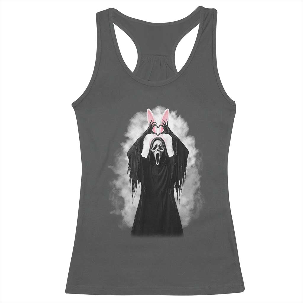 Funny Scary Bunny Face Ghost Heart Hand Sign Easter Day Racerback Tank Top