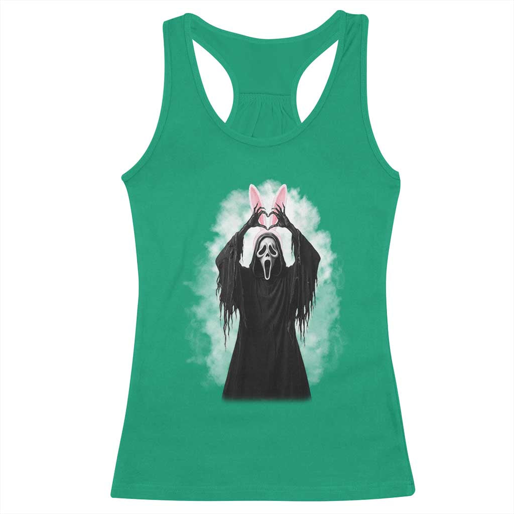 Funny Scary Bunny Face Ghost Heart Hand Sign Easter Day Racerback Tank Top