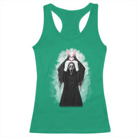 Funny Scary Bunny Face Ghost Heart Hand Sign Easter Day Racerback Tank Top
