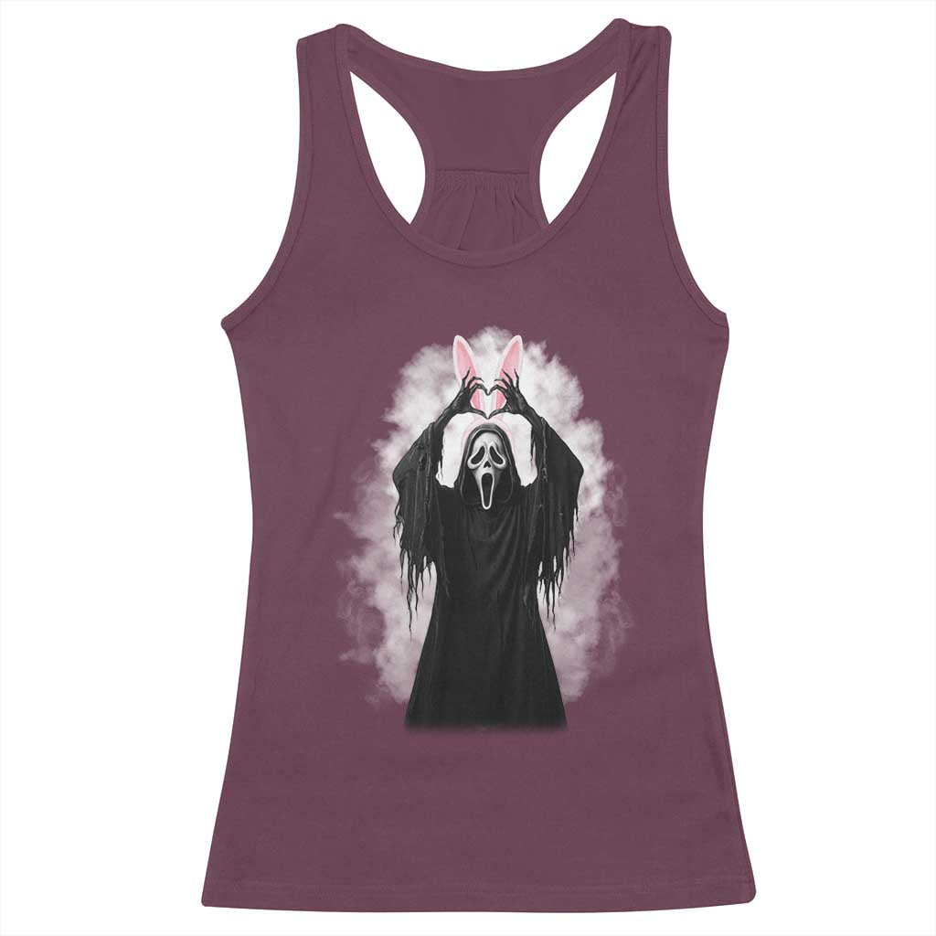 Funny Scary Bunny Face Ghost Heart Hand Sign Easter Day Racerback Tank Top