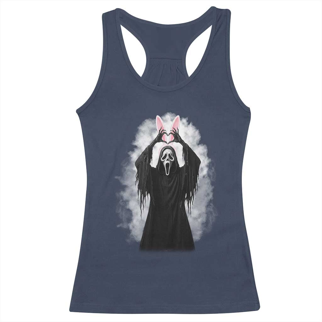 Funny Scary Bunny Face Ghost Heart Hand Sign Easter Day Racerback Tank Top