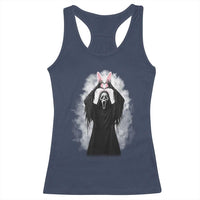 Funny Scary Bunny Face Ghost Heart Hand Sign Easter Day Racerback Tank Top