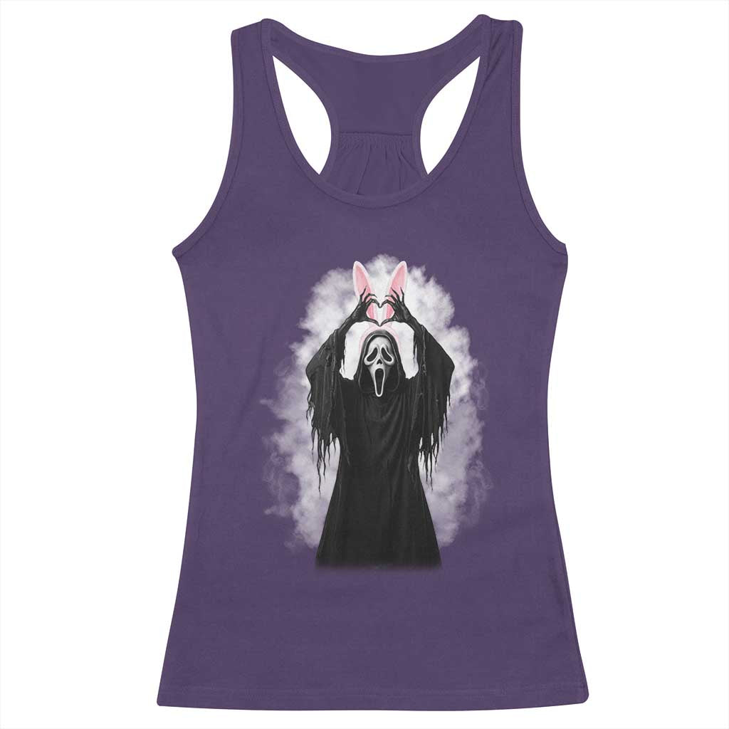 Funny Scary Bunny Face Ghost Heart Hand Sign Easter Day Racerback Tank Top