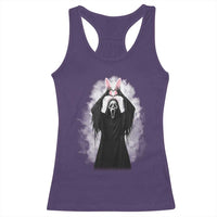 Funny Scary Bunny Face Ghost Heart Hand Sign Easter Day Racerback Tank Top