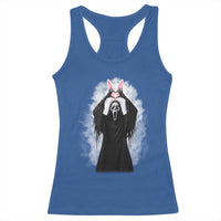 Funny Scary Bunny Face Ghost Heart Hand Sign Easter Day Racerback Tank Top