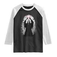 Funny Scary Bunny Face Ghost Heart Hand Sign Easter Day Raglan Shirt