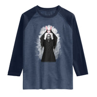 Funny Scary Bunny Face Ghost Heart Hand Sign Easter Day Raglan Shirt