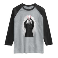 Funny Scary Bunny Face Ghost Heart Hand Sign Easter Day Raglan Shirt