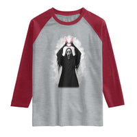 Funny Scary Bunny Face Ghost Heart Hand Sign Easter Day Raglan Shirt
