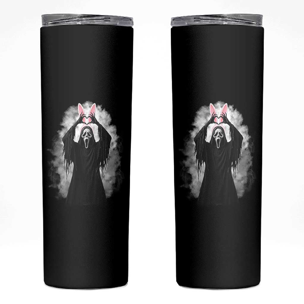 Funny Scary Bunny Face Ghost Heart Hand Sign Easter Day Skinny Tumbler