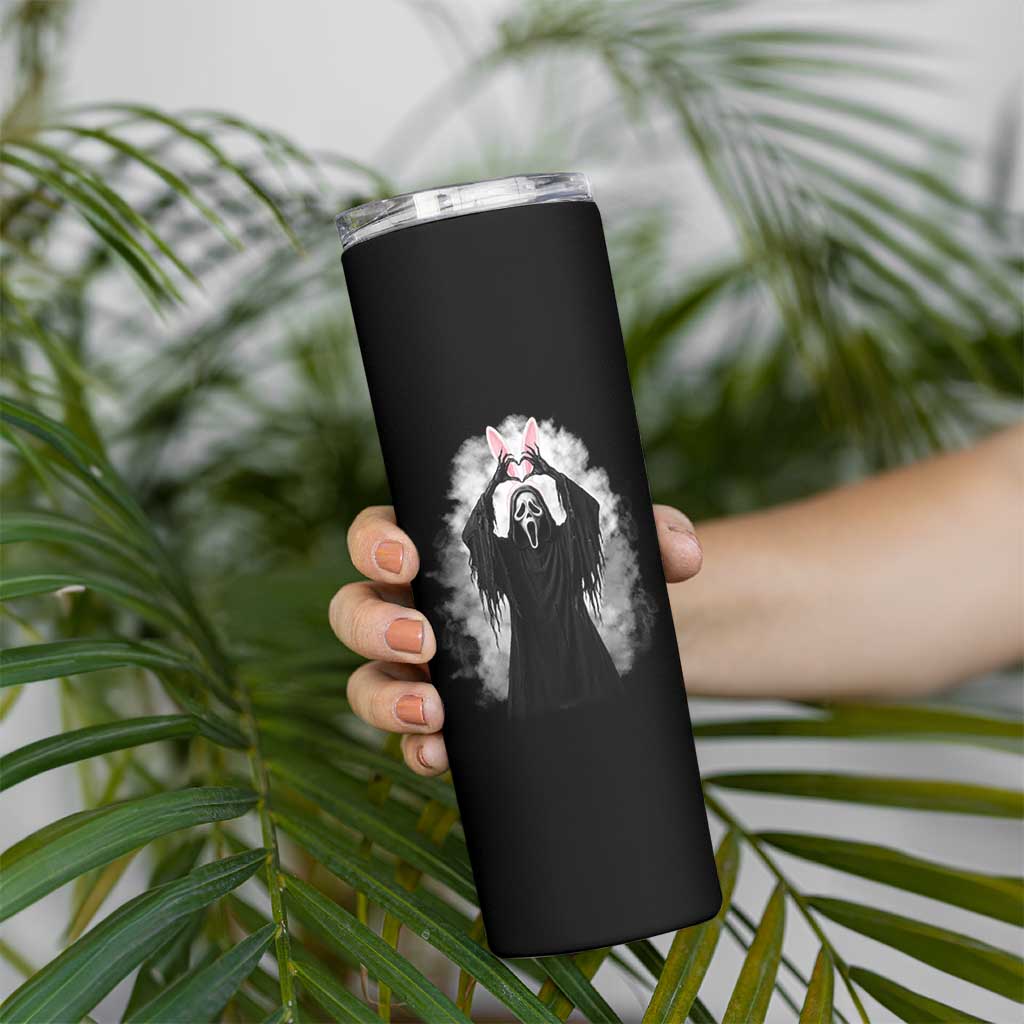 Funny Scary Bunny Face Ghost Heart Hand Sign Easter Day Skinny Tumbler