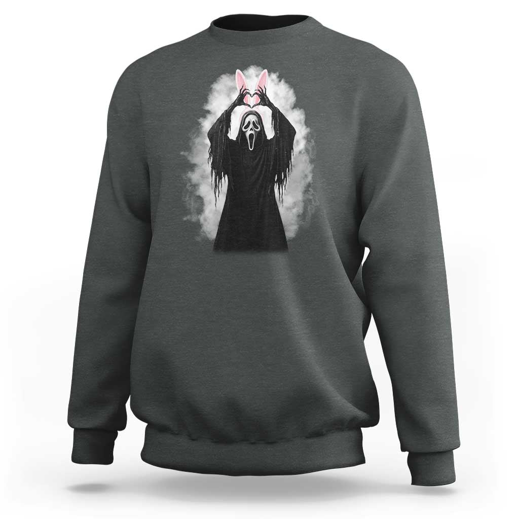 Funny Scary Bunny Face Ghost Heart Hand Sign Easter Day Sweatshirt