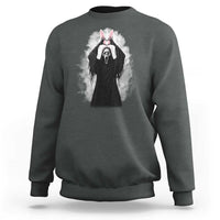 Funny Scary Bunny Face Ghost Heart Hand Sign Easter Day Sweatshirt