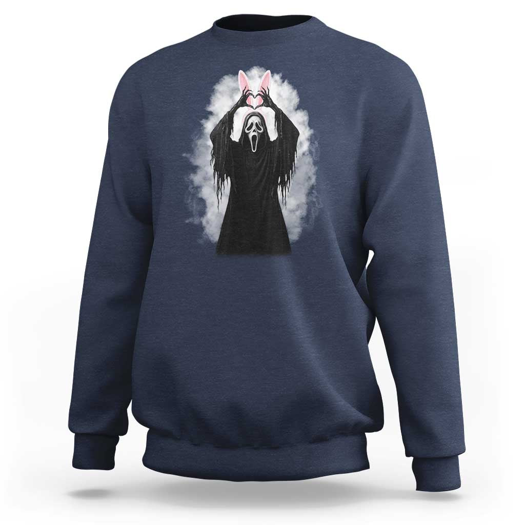 Funny Scary Bunny Face Ghost Heart Hand Sign Easter Day Sweatshirt