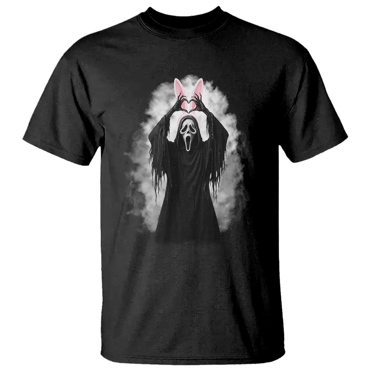 Funny Scary Bunny Face Ghost Heart Hand Sign Easter Day T Shirt