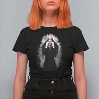 Funny Scary Bunny Face Ghost Heart Hand Sign Easter Day T Shirt For Women