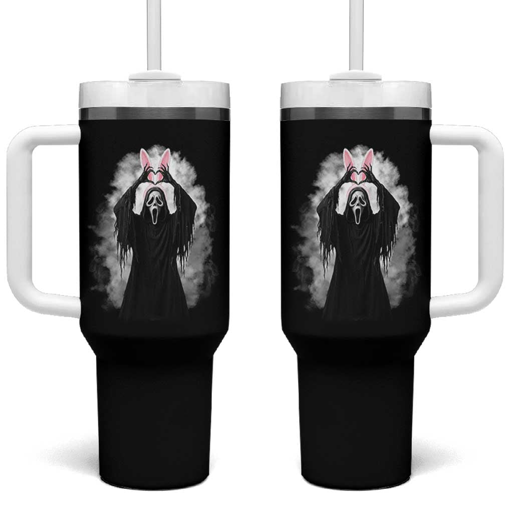 Funny Scary Bunny Face Ghost Heart Hand Sign Easter Day Tumbler With Handle