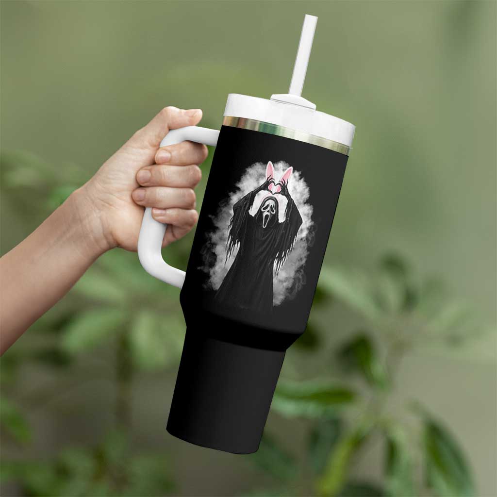 Funny Scary Bunny Face Ghost Heart Hand Sign Easter Day Tumbler With Handle