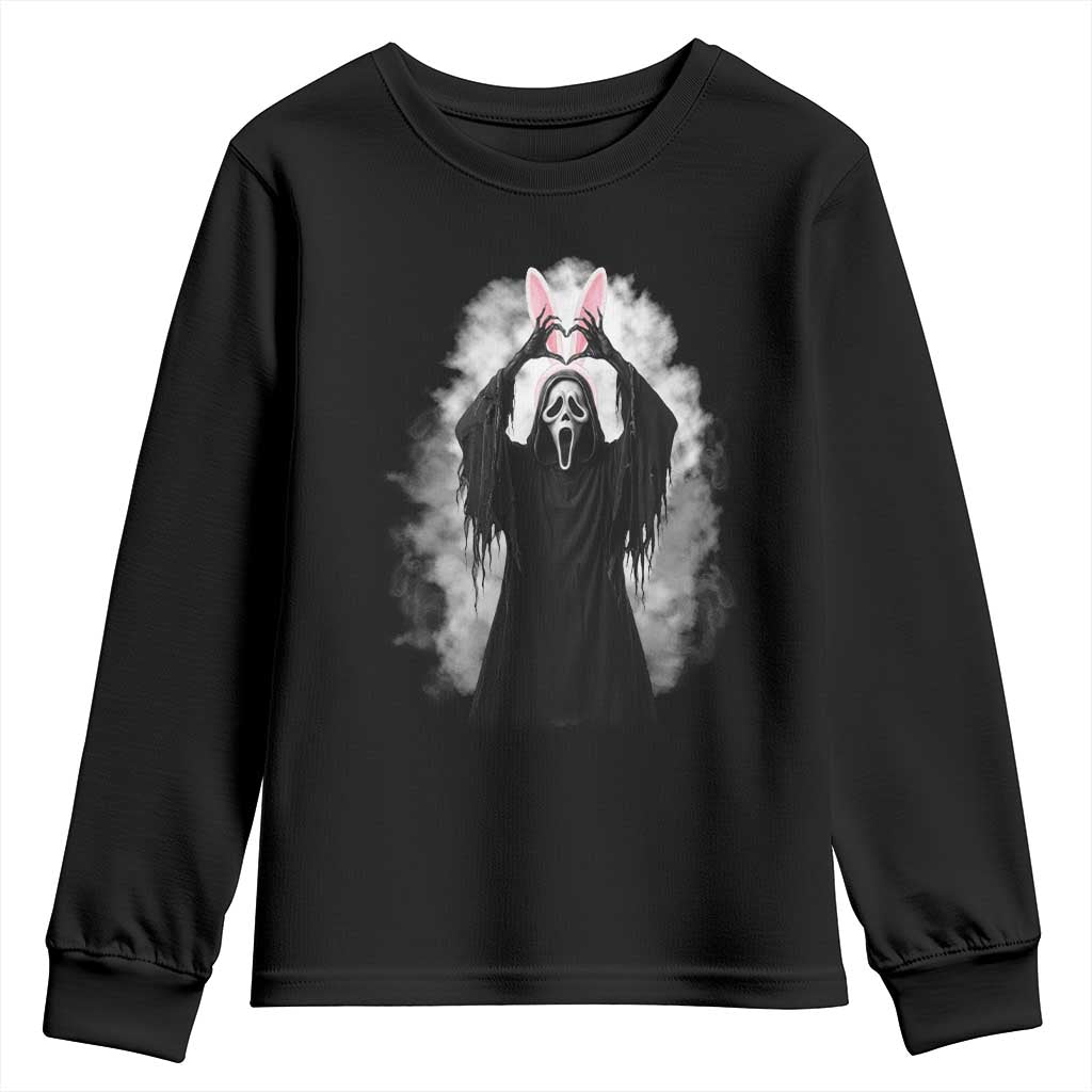 Funny Scary Bunny Face Ghost Heart Hand Sign Easter Day Youth Sweatshirt