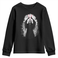 Funny Scary Bunny Face Ghost Heart Hand Sign Easter Day Youth Sweatshirt