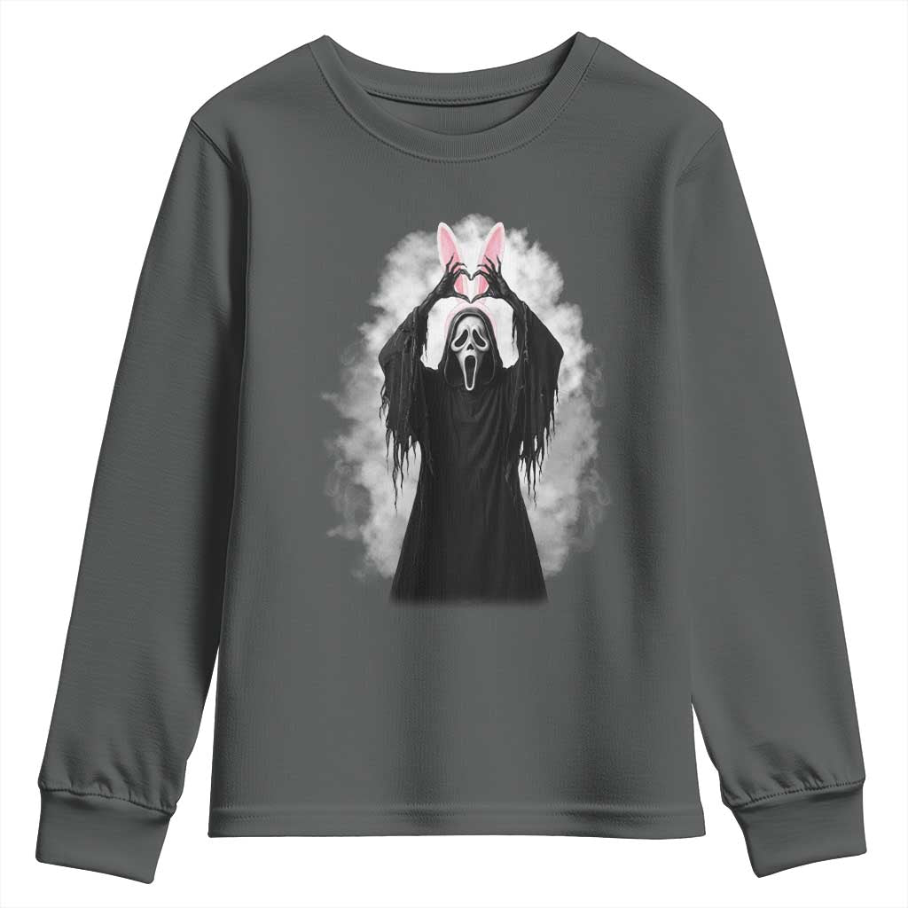 Funny Scary Bunny Face Ghost Heart Hand Sign Easter Day Youth Sweatshirt