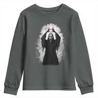 Funny Scary Bunny Face Ghost Heart Hand Sign Easter Day Youth Sweatshirt
