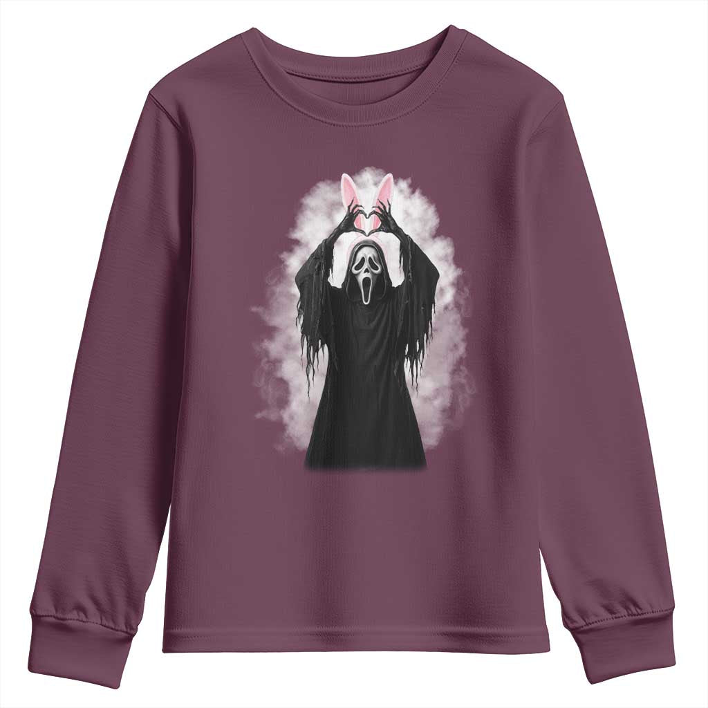 Funny Scary Bunny Face Ghost Heart Hand Sign Easter Day Youth Sweatshirt