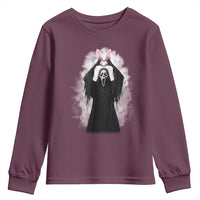 Funny Scary Bunny Face Ghost Heart Hand Sign Easter Day Youth Sweatshirt
