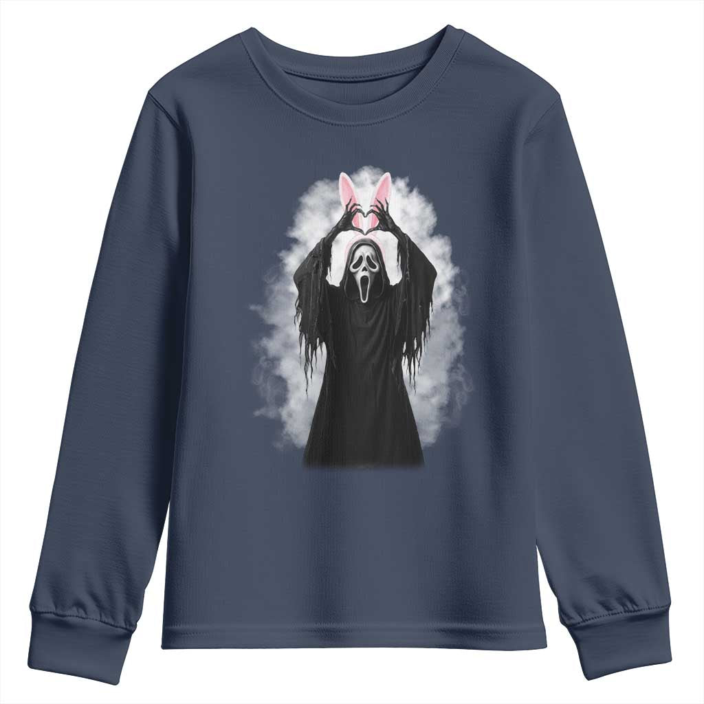 Funny Scary Bunny Face Ghost Heart Hand Sign Easter Day Youth Sweatshirt
