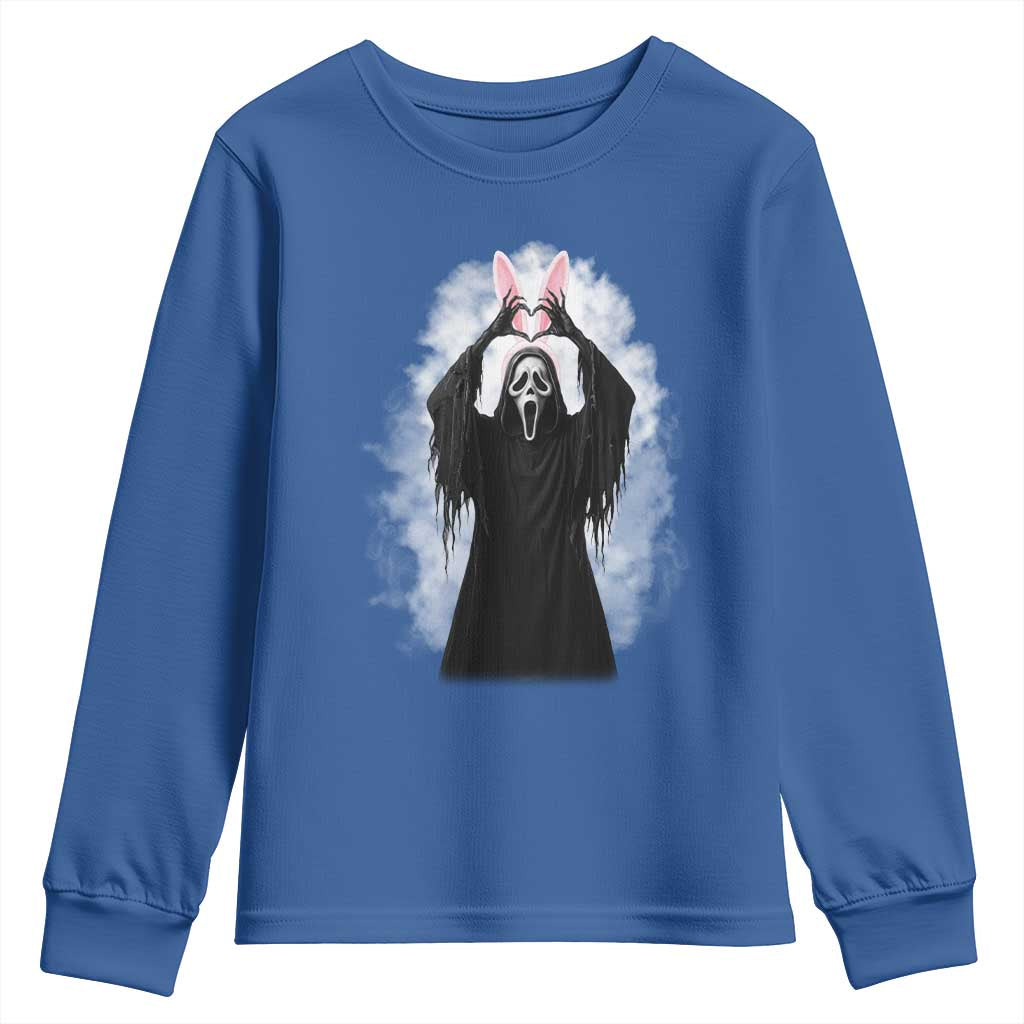 Funny Scary Bunny Face Ghost Heart Hand Sign Easter Day Youth Sweatshirt