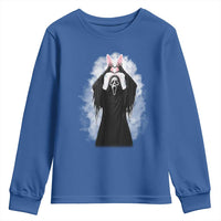 Funny Scary Bunny Face Ghost Heart Hand Sign Easter Day Youth Sweatshirt
